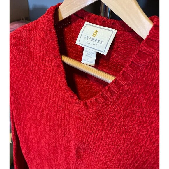 Express Tricot Red V Neck Long Tunic Sweater Sz M - Picture 5 of 9